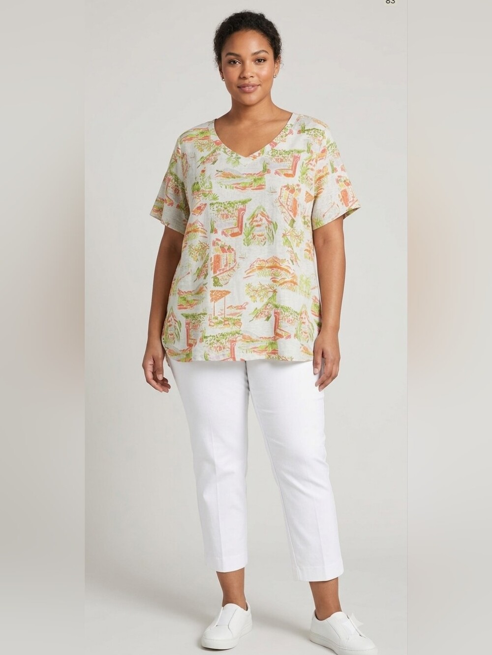 Cynthia Rowley Linen Short Sleeve Mediterranean Print Top NWT Sz 2X